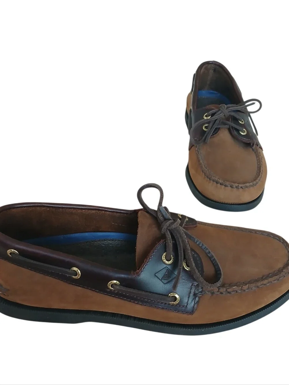 NWOB SPERRY Authentic Original 2 Eye Leather Boat Shoes Men's 9.5 2-Tone Brown